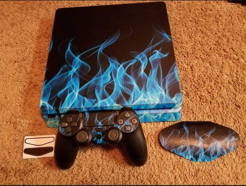 Asokex Ps4 Slim Stickers Full Body Vinyl Skin Decal Cover for PlayStation 4 Console Controllers (with 4pcs Led Lightbar Stickers) (Blue fire) - Image 2